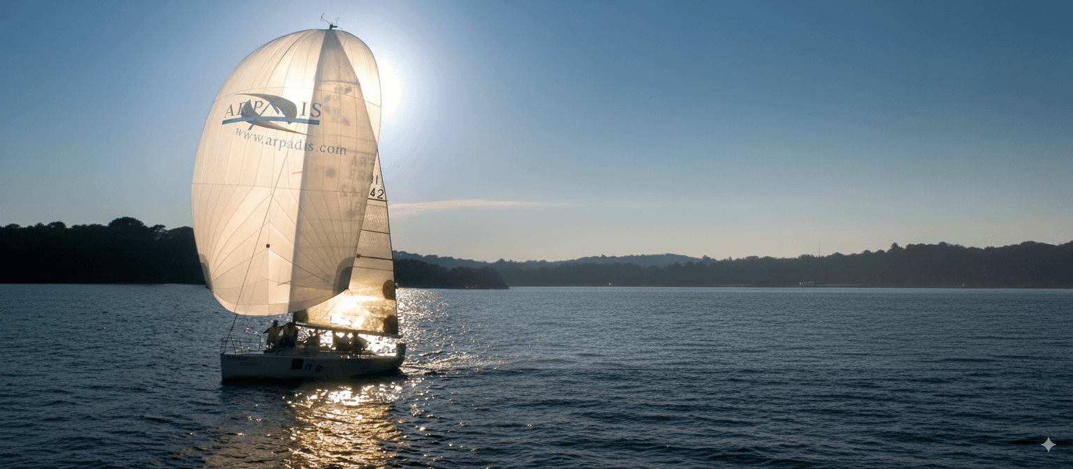 Sailboat with Arpadis sail on open water